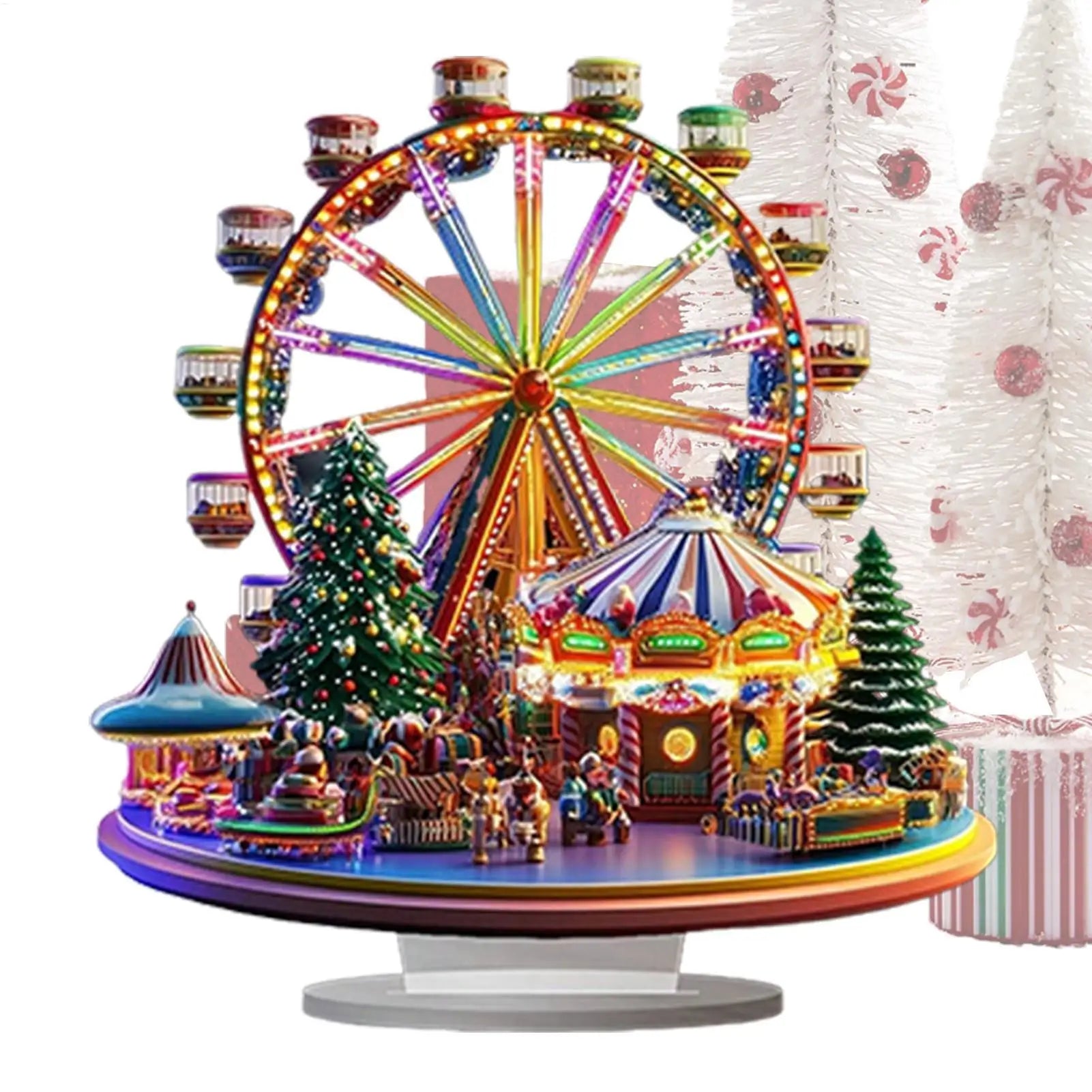 Christmas Village Ferris Wheel 2D Acrylic Holiday Figurines Ferris Wheel Christmas Ornament for Thanksgiving Birthday Offices