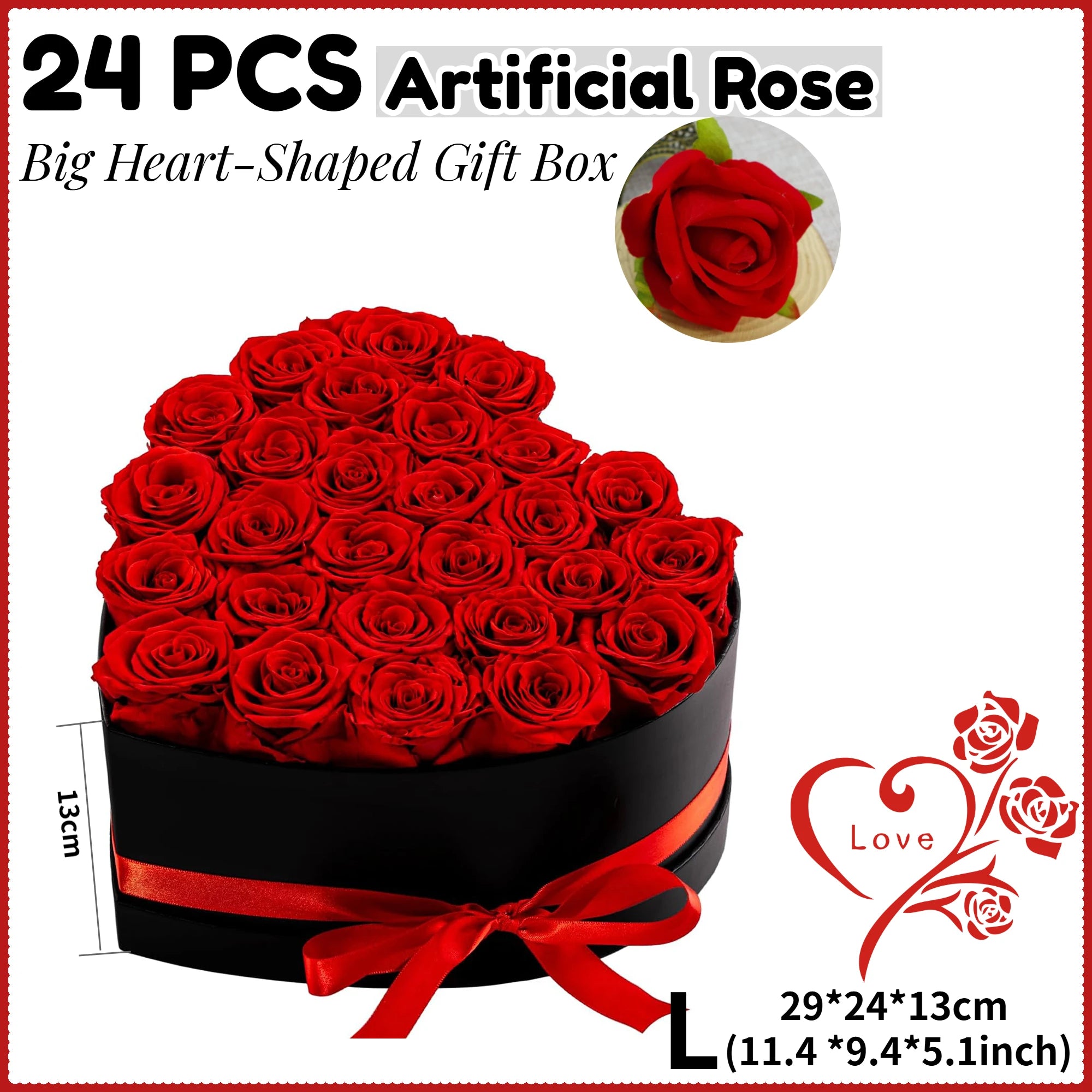 12/18/24PCS Preserved Flowers Rose Heart Shape Box Round Forever Flowers Eternal Valentine's Day Birthday Mother's Gifts For Her