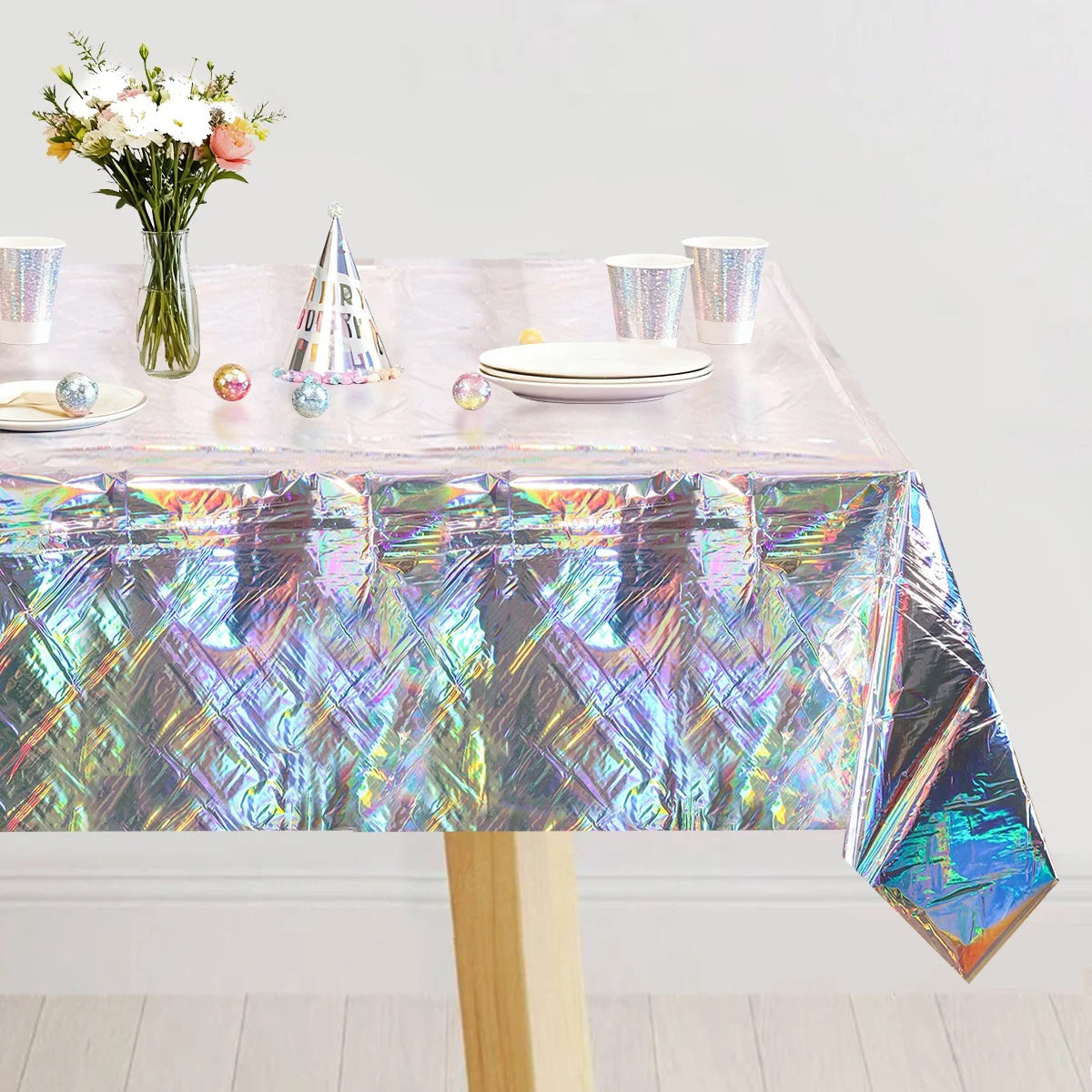 Laser Rainbow Theme Party Disposable Plastic Tablecloth Rectangular Mantel Table Cover for Birthday Wedding Home Decor Supplies