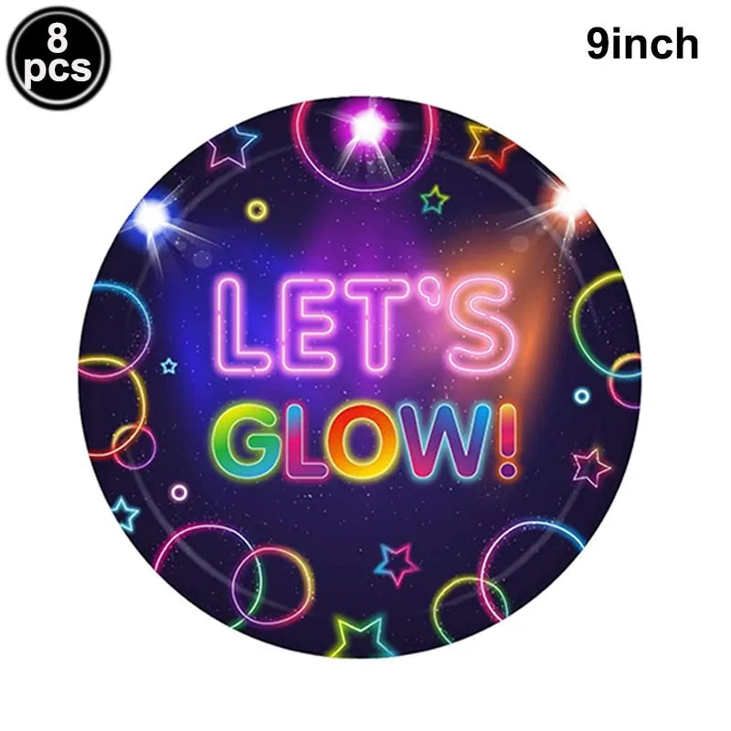 Neon Party Tableware Tablecloths Cups Plates Banner Napkins straws Balloons Neon Glow Birthday Party Decoration Supplies