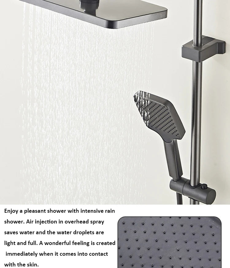 Grey shower Set Four-Function Smart Digital Display Shower System Rainfall Pressurized Wall-mounted Piano Key Shower Faucet Set