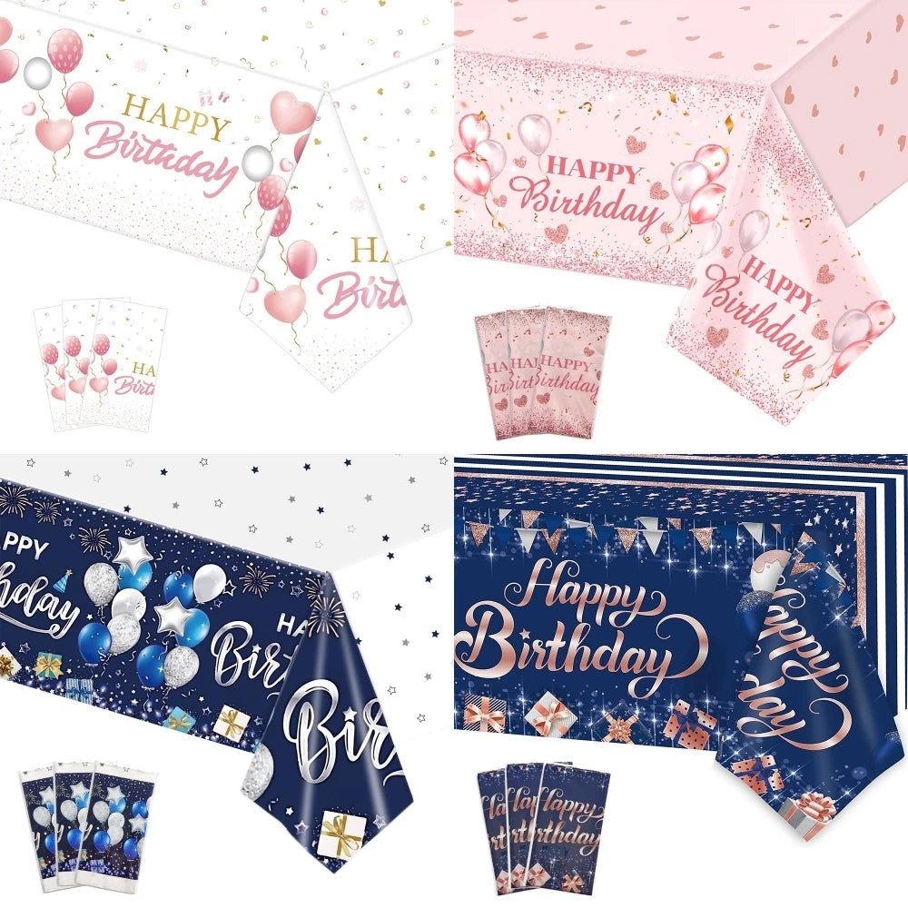 Rectangular Disposable Birthday Tablecloth Plastic Waterproof Tablecloth for Dinning Table 1st Birthday Decoration Baby Shower