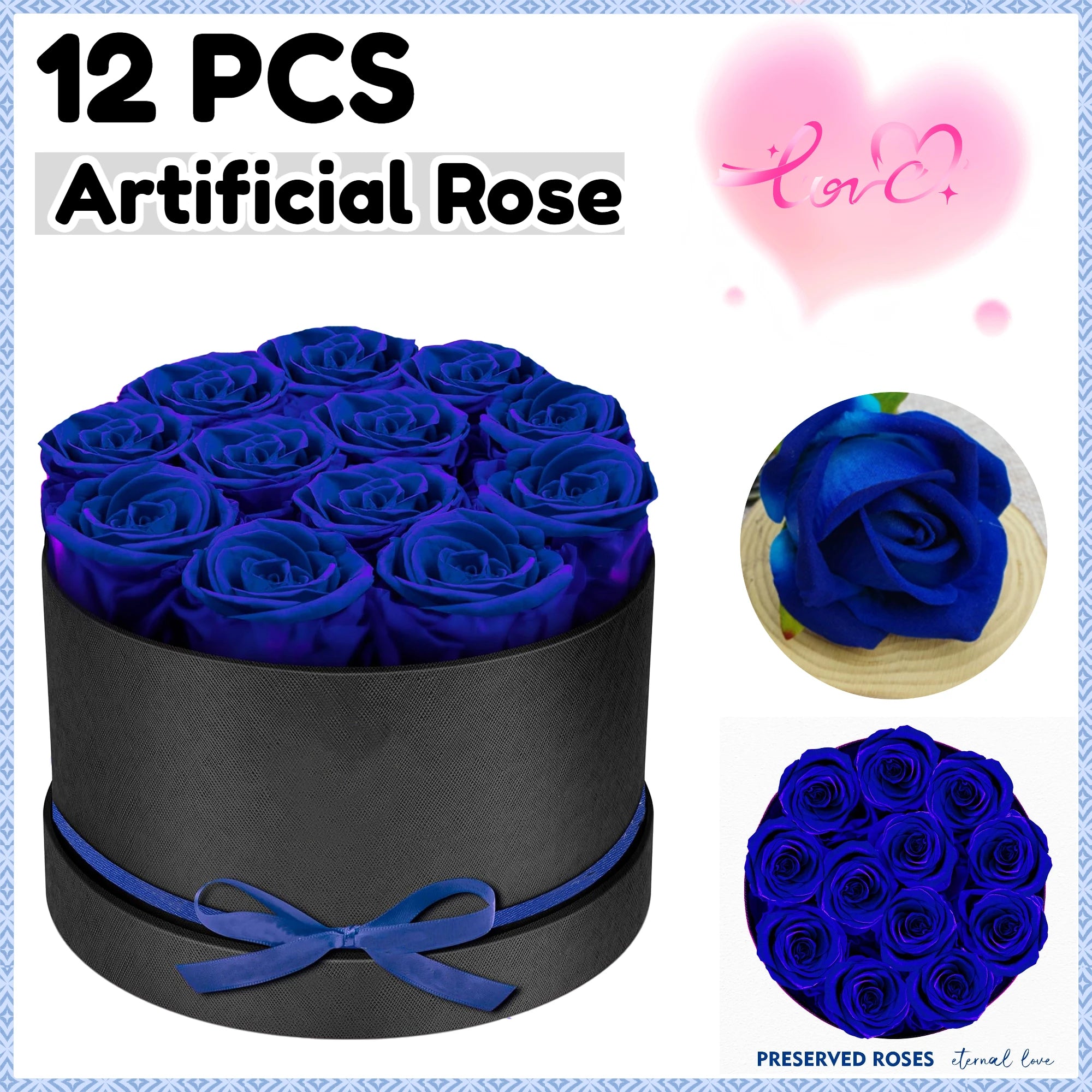 12/18/24PCS Preserved Flowers Rose Heart Shape Box Round Forever Flowers Eternal Valentine's Day Birthday Mother's Gifts For Her