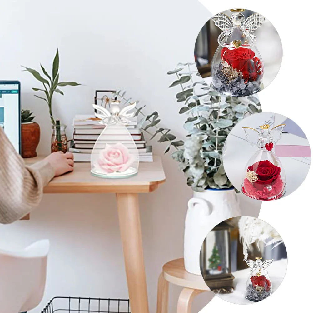 Premium Angel Shaped Glass Dome Preserved Flowers Display Clear Creative Cover Elegant Flower Craft Decor Glass Dome