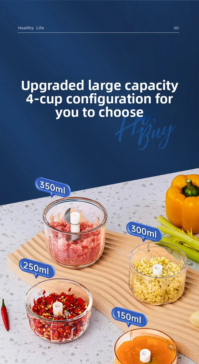 TINSOL 350ML Electric Meat Grinder Food Chopper Garlic Masher USB Multi-Function Vegetable Slicer Blender Kitchen Mixer