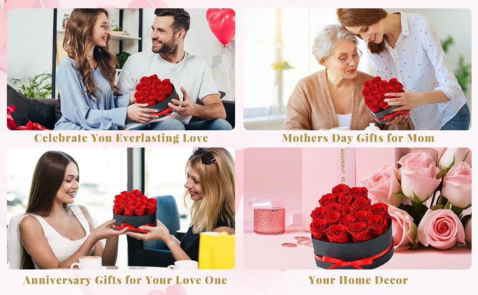12/18/24PCS Preserved Flowers Rose Heart Shape Box Round Forever Flowers Eternal Valentine's Day Birthday Mother's Gifts For Her