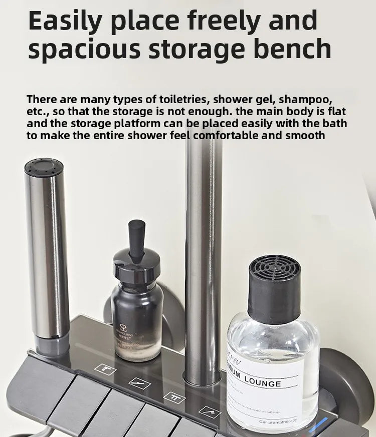 Grey shower Set Four-Function Smart Digital Display Shower System Rainfall Pressurized Wall-mounted Piano Key Shower Faucet Set