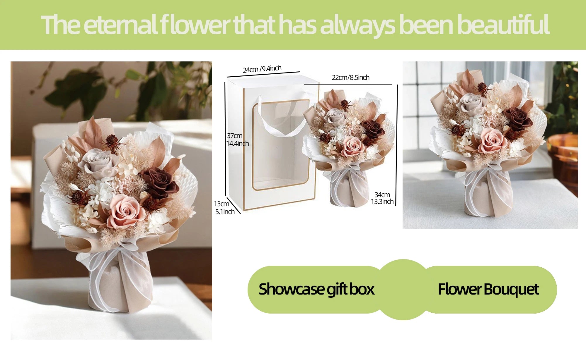 Long Lasting Preserved Flower Bouquet Gift for Valentine's Day - Zero Maintenance Artificial Flowers, Fresh 3 Years in Home Deco