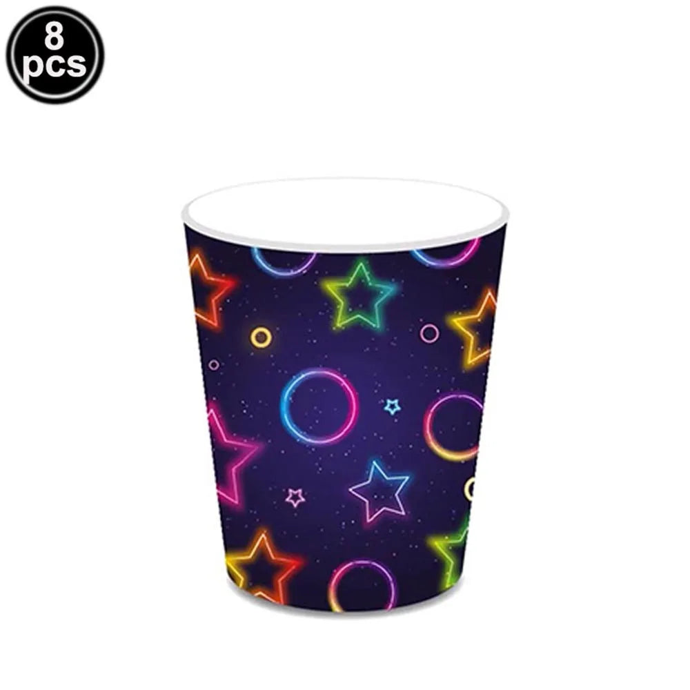 Neon Party Tableware Tablecloths Cups Plates Banner Napkins straws Balloons Neon Glow Birthday Party Decoration Supplies