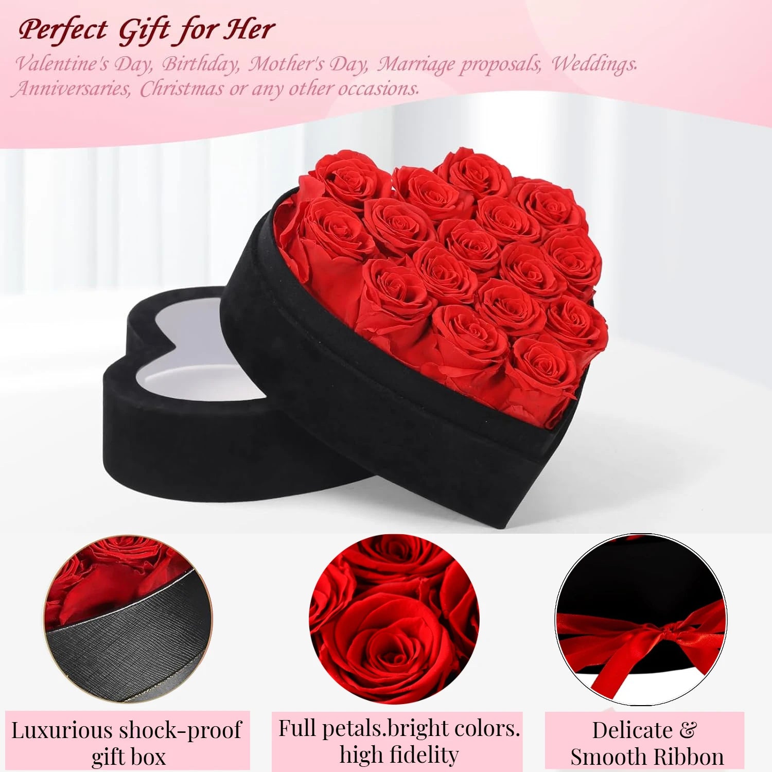 12/18/24PCS Preserved Flowers Rose Heart Shape Box Round Forever Flowers Eternal Valentine's Day Birthday Mother's Gifts For Her