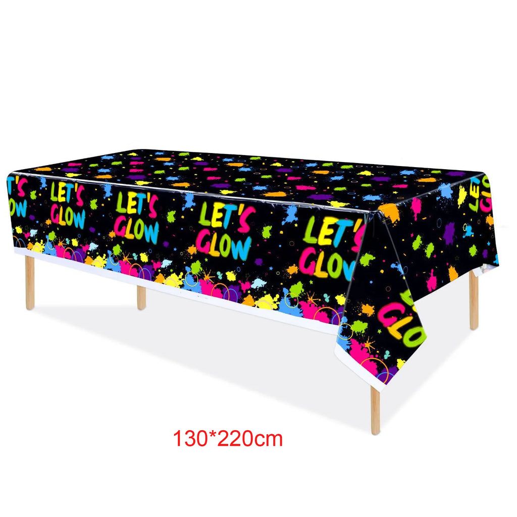 Neon Party Tableware Tablecloths Cups Plates Banner Napkins straws Balloons Neon Glow Birthday Party Decoration Supplies