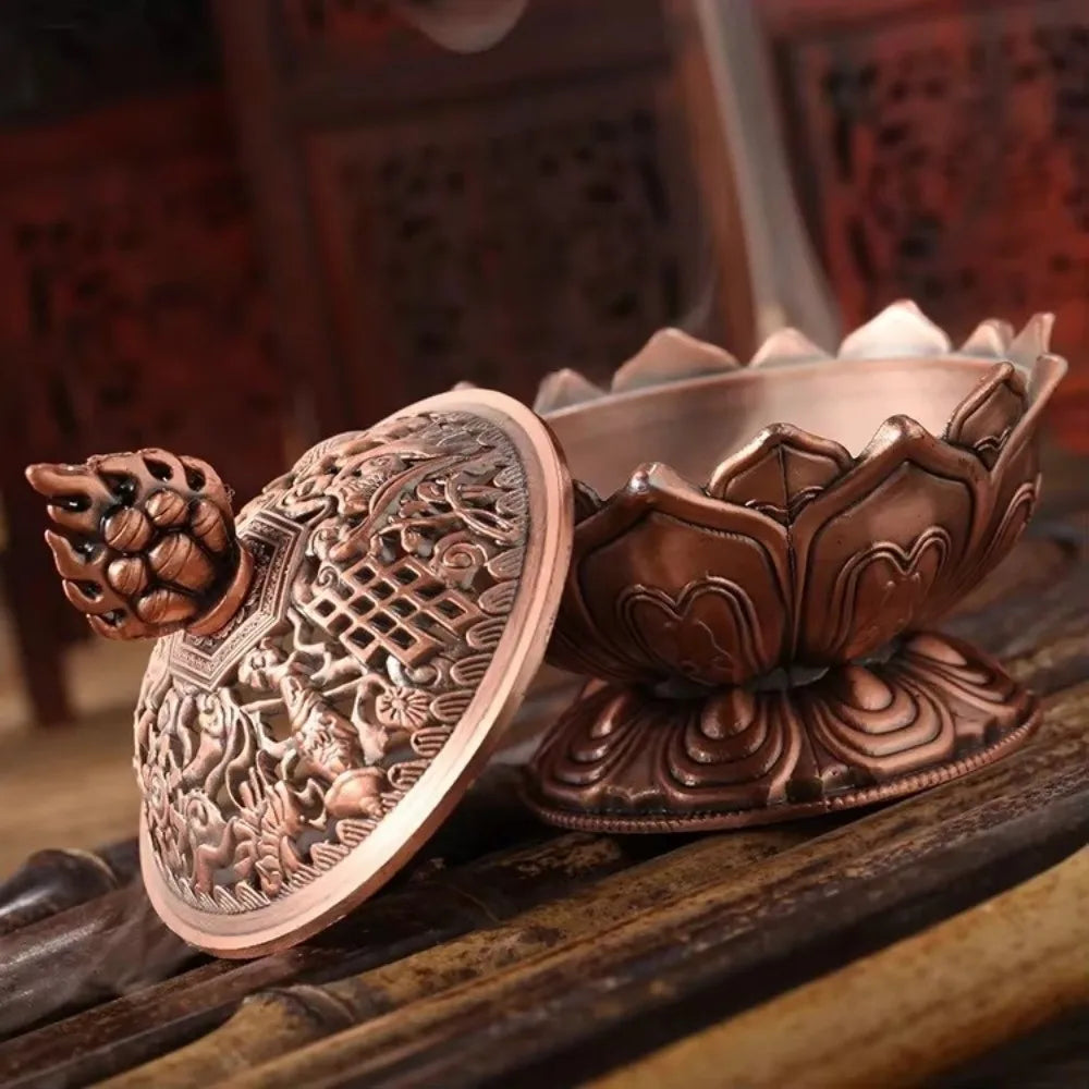 Chinese Lotus Flower Incense Burner Incense Tools Home Office Decoration Alloy Handmade Censer Brass Single Layer