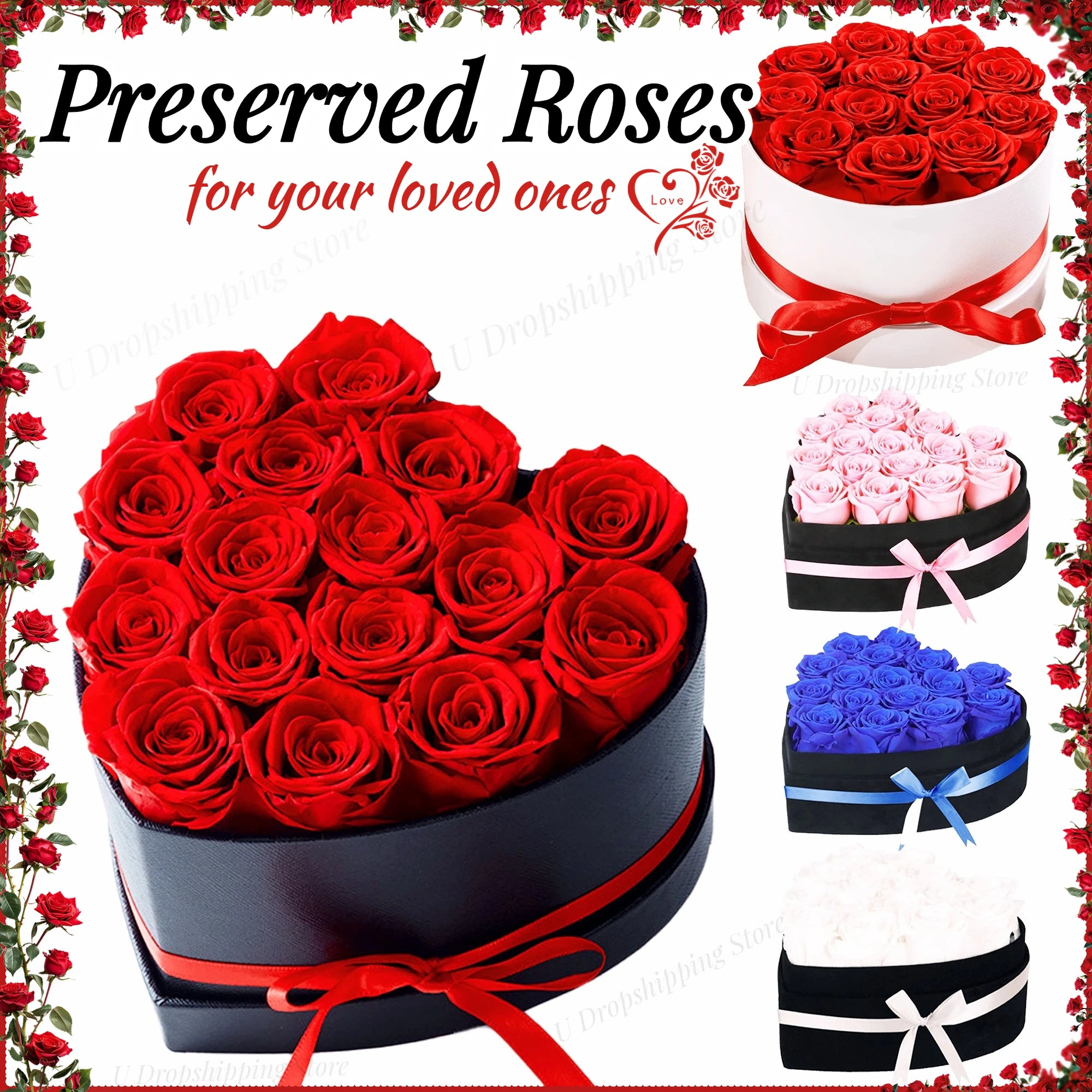 12/18/24PCS Preserved Flowers Rose Heart Shape Box Round Forever Flowers Eternal Valentine's Day Birthday Mother's Gifts For Her