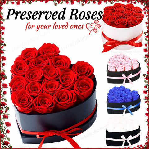 12/18/24PCS Preserved Flowers Rose Heart Shape Box Round Forever Flowers Eternal Valentine's Day Birthday Mother's Gifts For Her