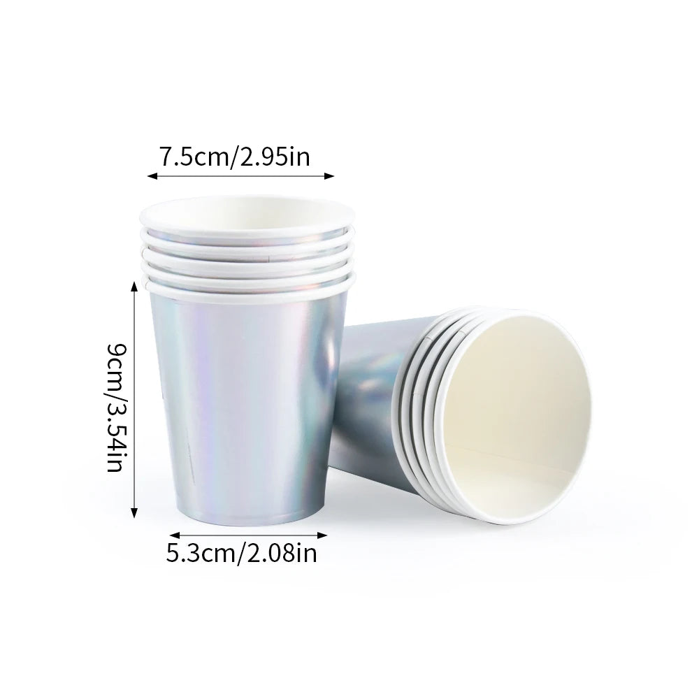 Silver Disposable Tableware DIY Cups Plates Napkins Tablecloth Birthday Party Adult Wedding Baby Shower Decorations Supplies