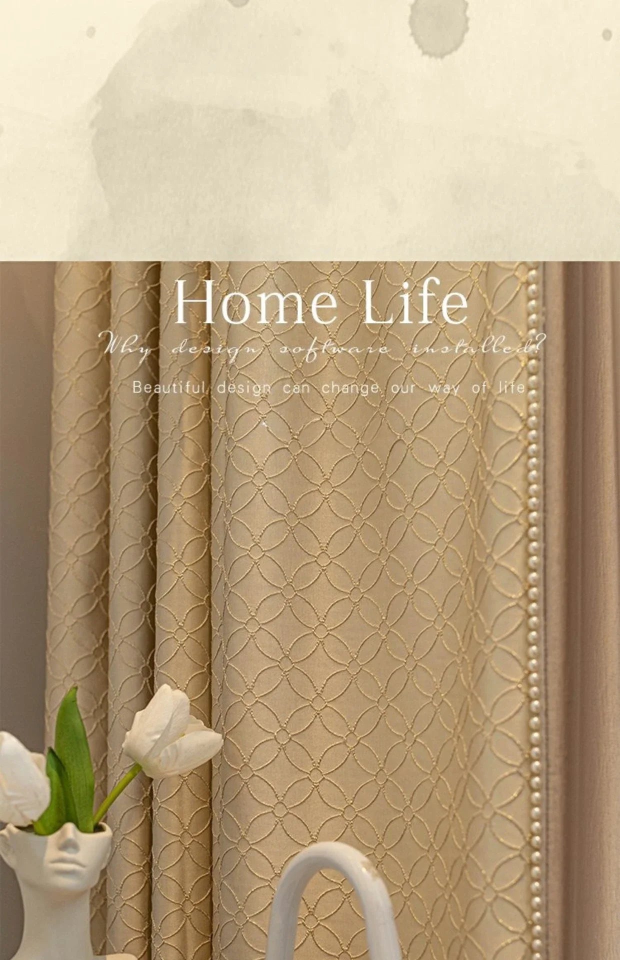 Luxury French Cream Soft Curtain for Living Room Texture High Precision Bedroom Glitter Line Window Tulle  Custom