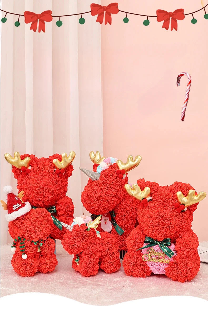 Romantic Rose Bear Plush Toy 30cm Artificial Flower Bouquet Gift for Her Valentines Day Anniversary Keepsake Home Decoration