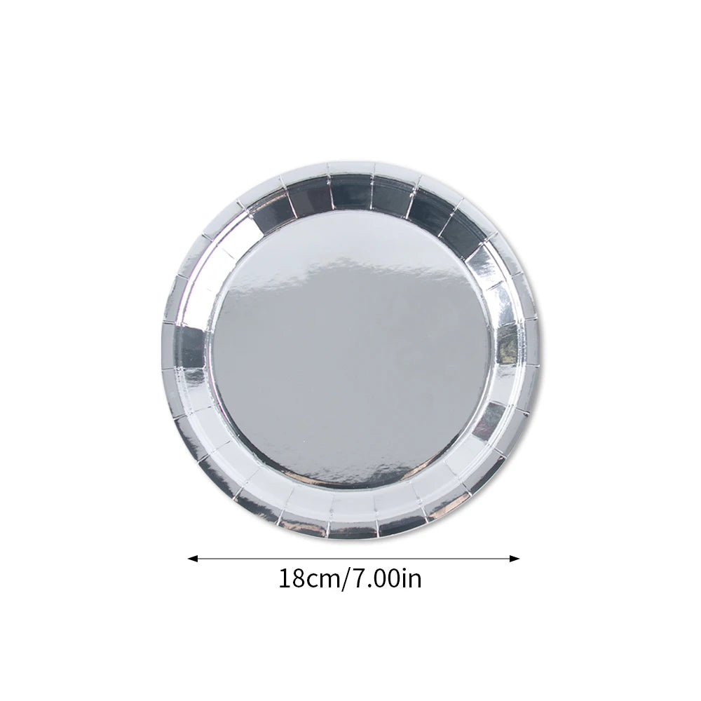 Silver Disposable Tableware DIY Cups Plates Napkins Tablecloth Birthday Party Adult Wedding Baby Shower Decorations Supplies