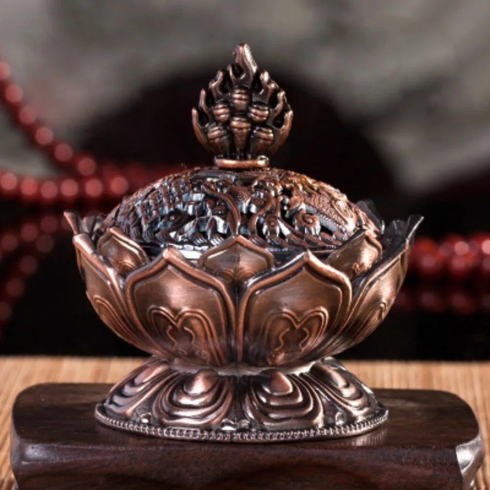 Chinese Lotus Flower Incense Burner Incense Tools Home Office Decoration Alloy Handmade Censer Brass Single Layer