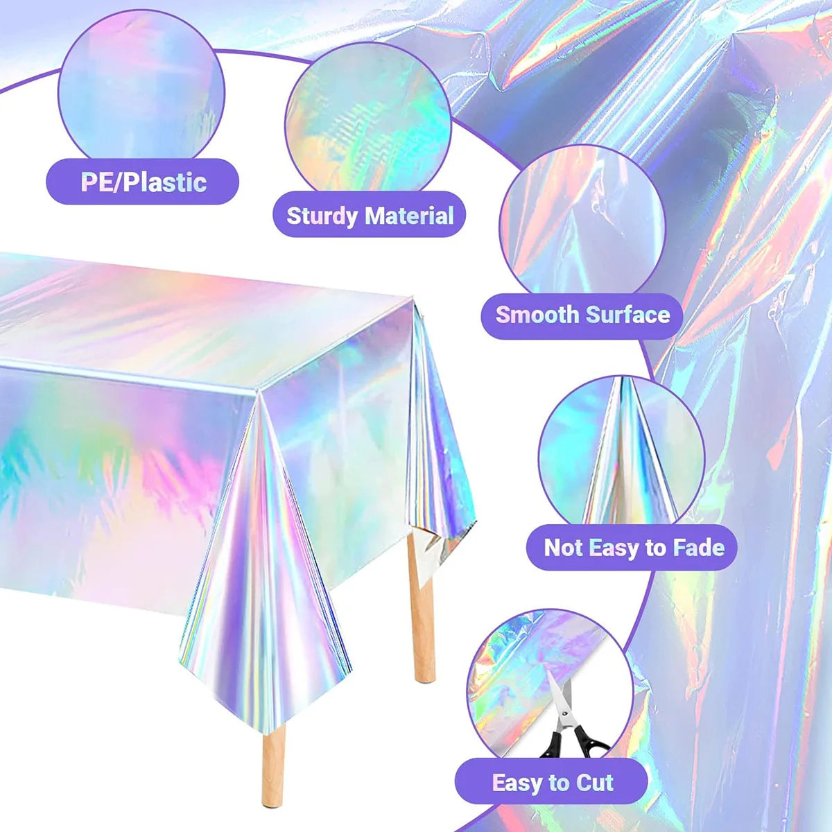 Disposable Shimmering Laser Rainbow Tablecloth Aluminum Film Tablecloth Decor for Birthday Wedding Parties Festive Supplies