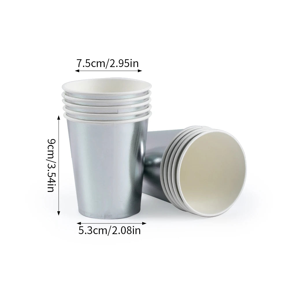 Silver Disposable Tableware DIY Cups Plates Napkins Tablecloth Birthday Party Adult Wedding Baby Shower Decorations Supplies