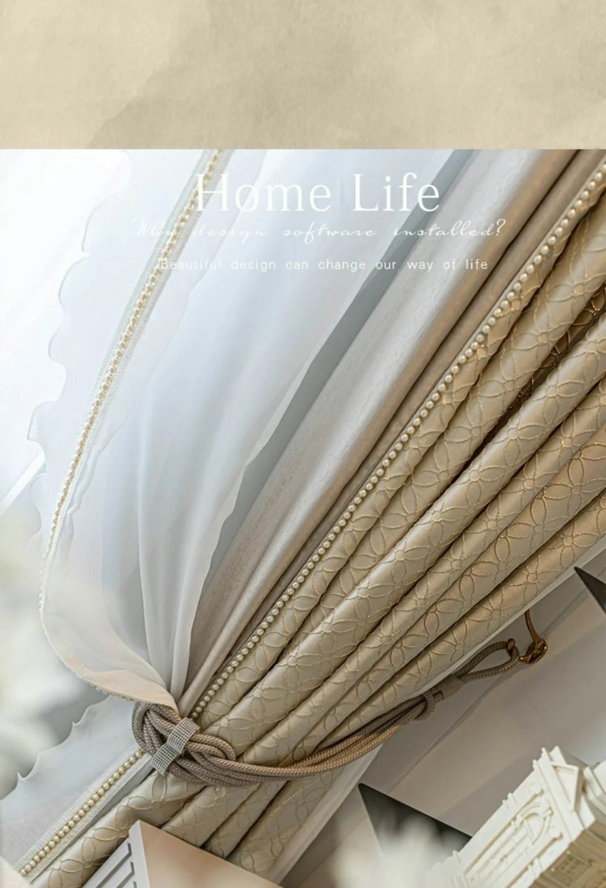 Luxury French Cream Soft Curtain for Living Room Texture High Precision Bedroom Glitter Line Window Tulle  Custom