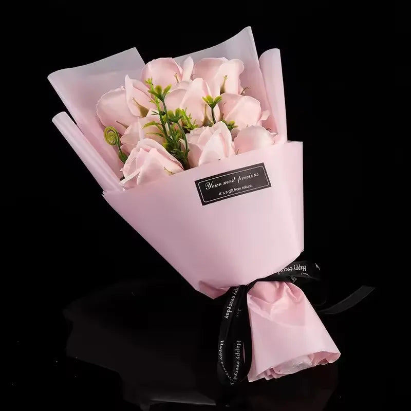9 Heads Soap Flower Rose Bouquet Artificial Flower for Christmas Wedding Birthday Party Mother’s Day DIY Gift Home Decoration