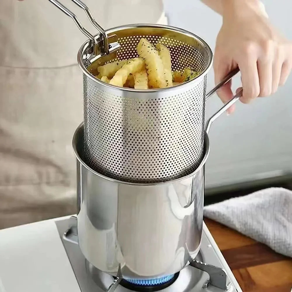 Stainless Steel Deep Fryer With Frying Basket Multifunctional Small Pot Kitchen Specific Frying Chicken And Other Cooking Tools
