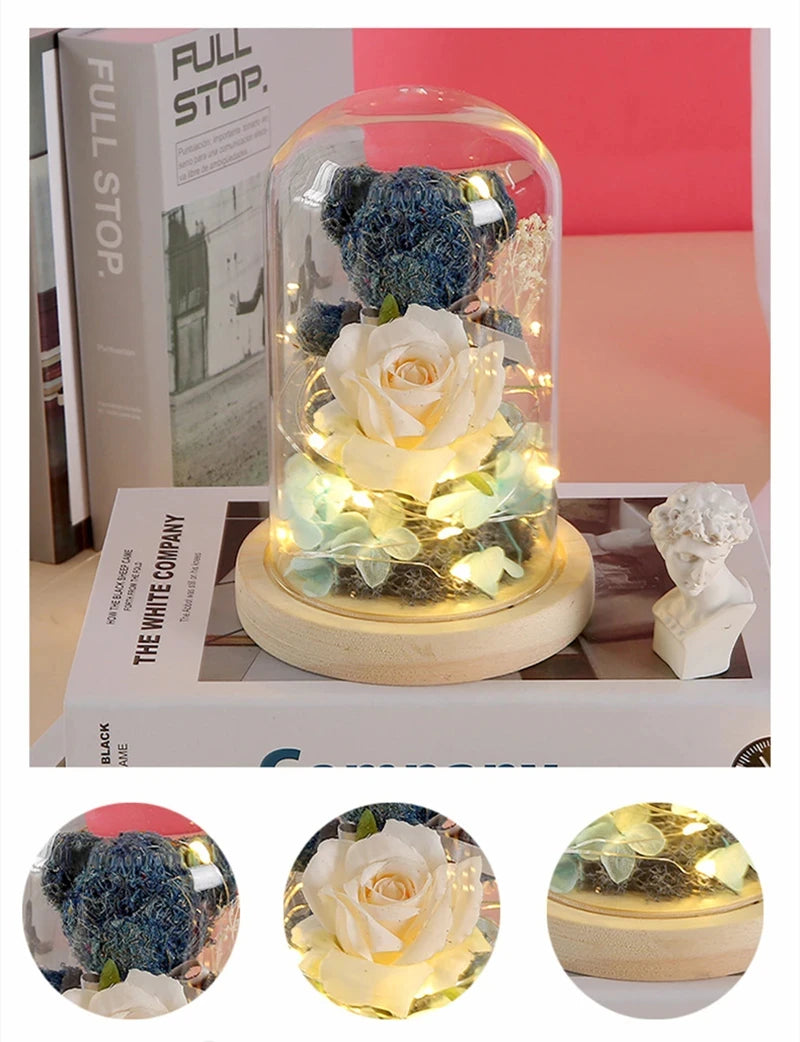 Valentine's Day Gift for Girlfriend Eternal Rose LED Light Flower Luminous Decoration Wedding Decor Creative Mother's Gifts