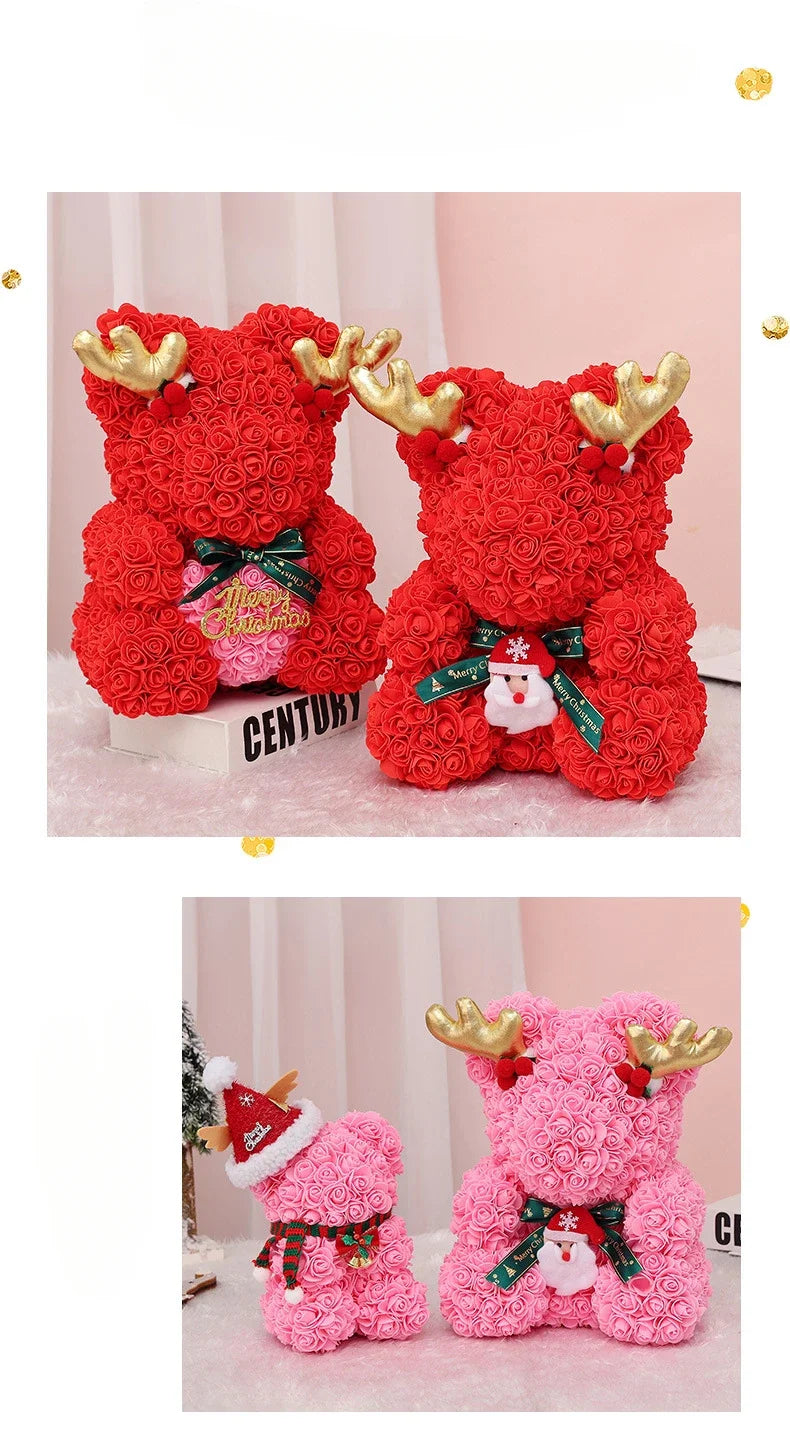 Romantic Rose Bear Plush Toy 30cm Artificial Flower Bouquet Gift for Her Valentines Day Anniversary Keepsake Home Decoration