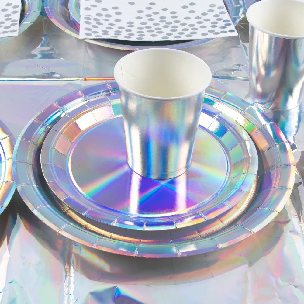 Silver Disposable Tableware DIY Cups Plates Napkins Tablecloth Birthday Party Adult Wedding Baby Shower Decorations Supplies