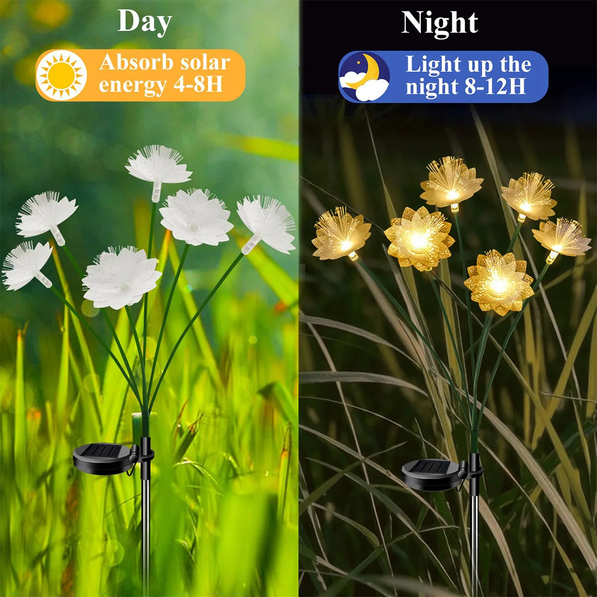 Solar Flower Garden Light Outdoor Lights For Yard Landscape Lighting Pathway Outside Powered Led Fiber Optic Driveway Waterproof