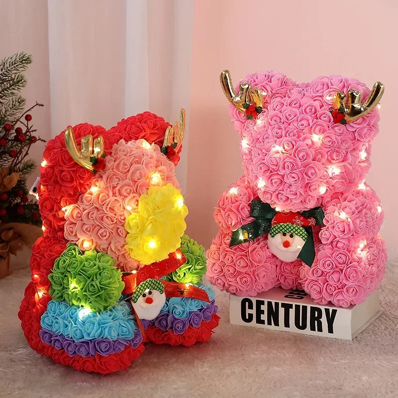 Romantic Rose Bear Plush Toy 30cm Artificial Flower Bouquet Gift for Her Valentines Day Anniversary Keepsake Home Decoration