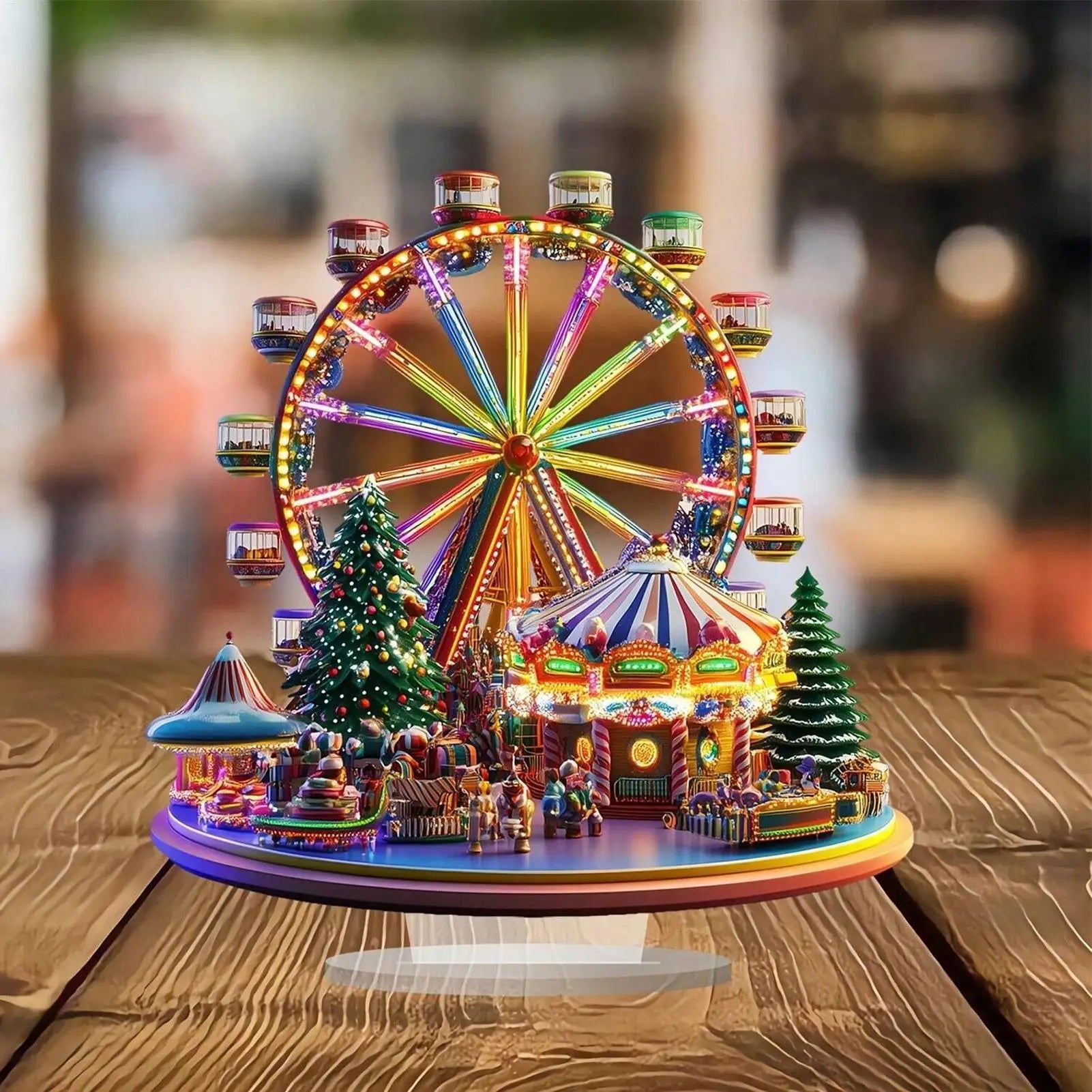 Christmas Village Ferris Wheel 2D Acrylic Holiday Figurines Ferris Wheel Christmas Ornament for Thanksgiving Birthday Offices