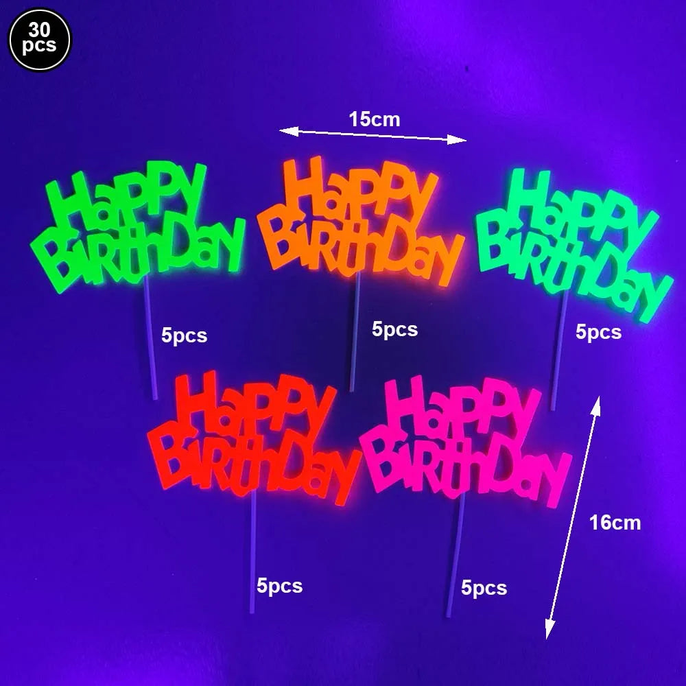 Neon Party Tableware Tablecloths Cups Plates Banner Napkins straws Balloons Neon Glow Birthday Party Decoration Supplies