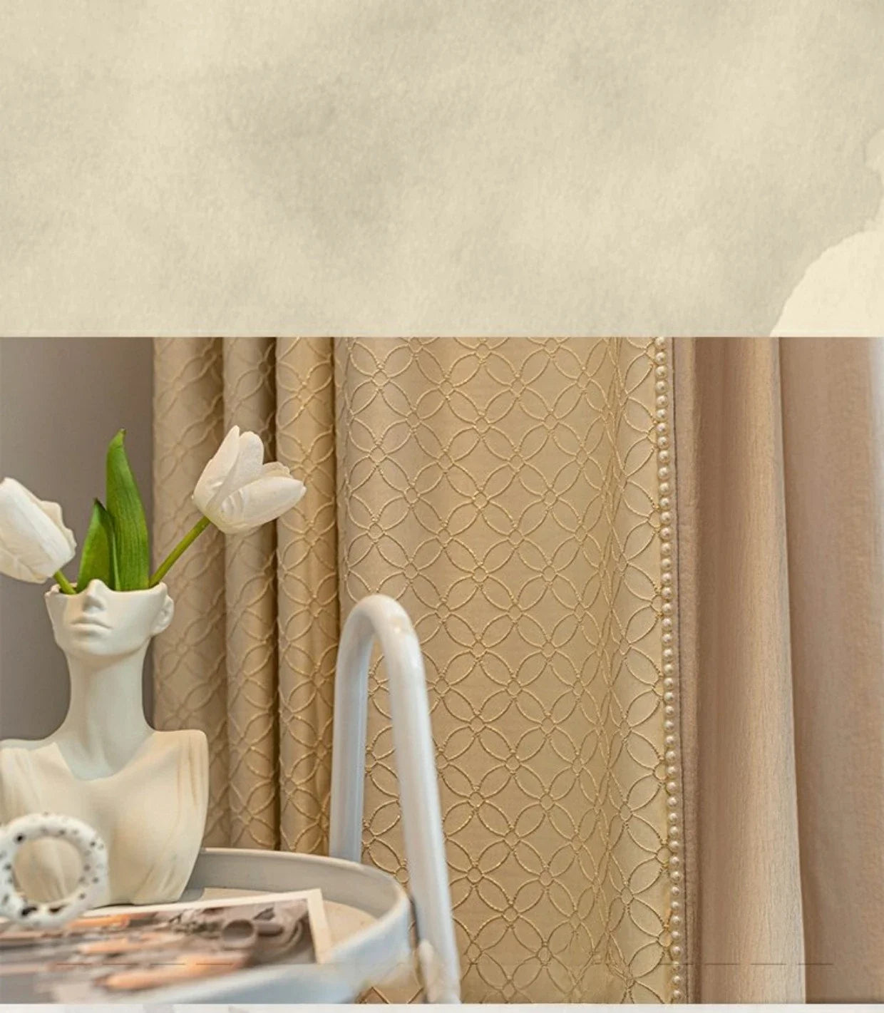 Luxury French Cream Soft Curtain for Living Room Texture High Precision Bedroom Glitter Line Window Tulle  Custom