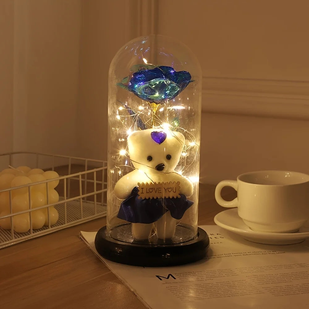 Mothers Day Rose Gifts for Mom, Galaxy Glass Rose Forever Eternal Crystal Flower Light Up Rose in Glass Dome with Butterfly Moth