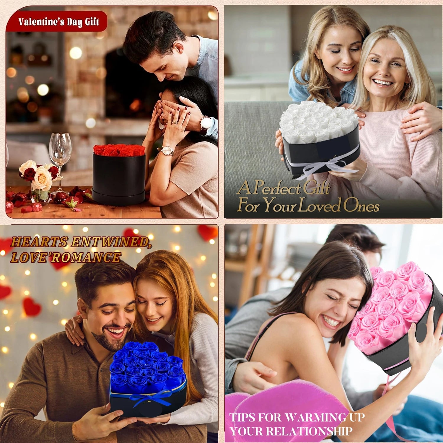 12/18/24PCS Preserved Flowers Rose Heart Shape Box Round Forever Flowers Eternal Valentine's Day Birthday Mother's Gifts For Her