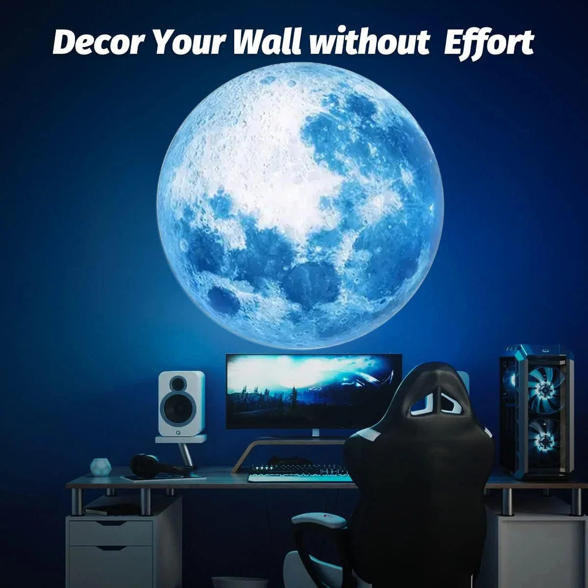 Rotating Rechargeable Moon Star Projector Lamp, Blue Planet LED Night Light, Romantic Bedroom Decor Gift for Kids and Lovers
