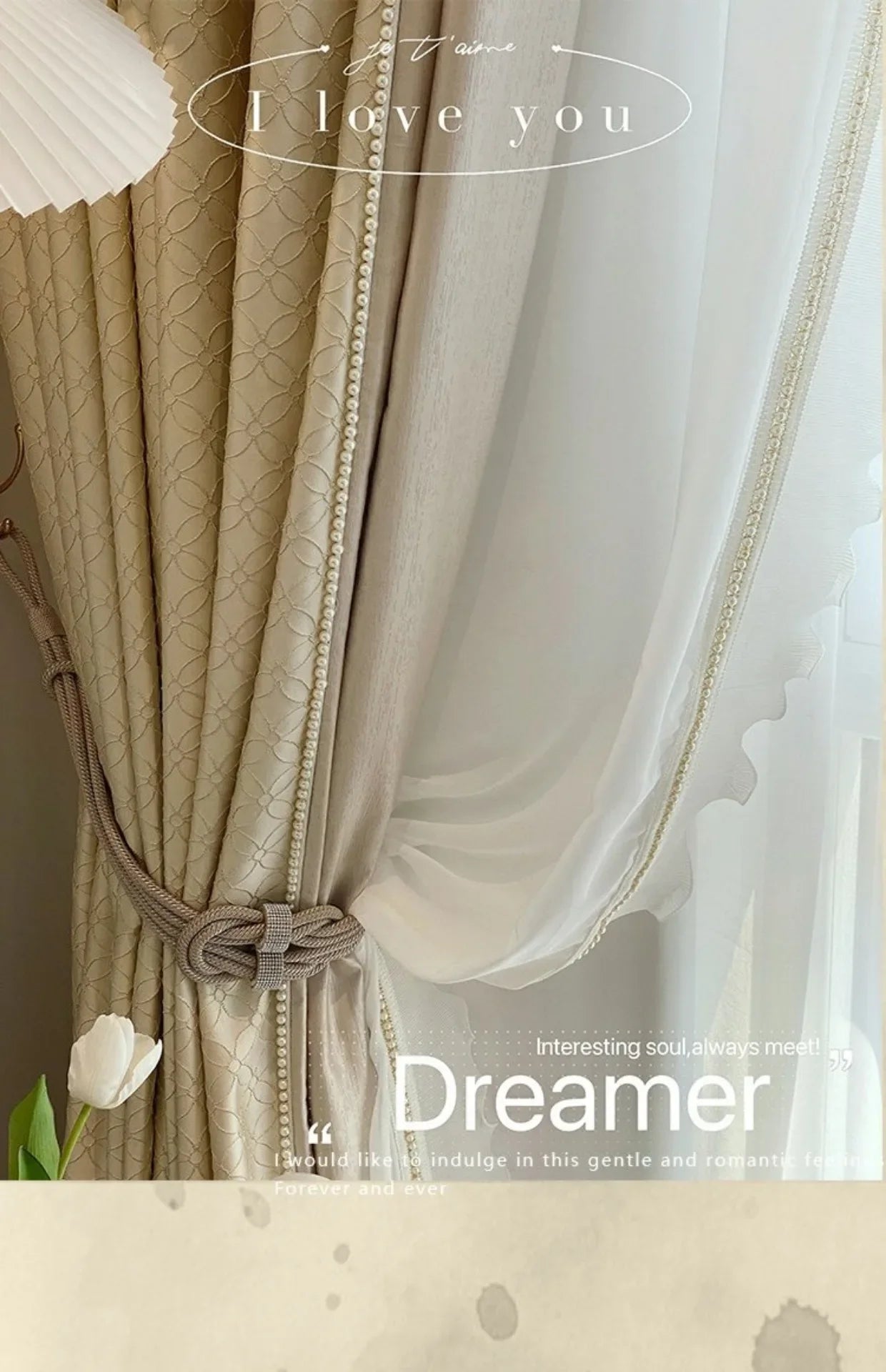 Luxury French Cream Soft Curtain for Living Room Texture High Precision Bedroom Glitter Line Window Tulle  Custom