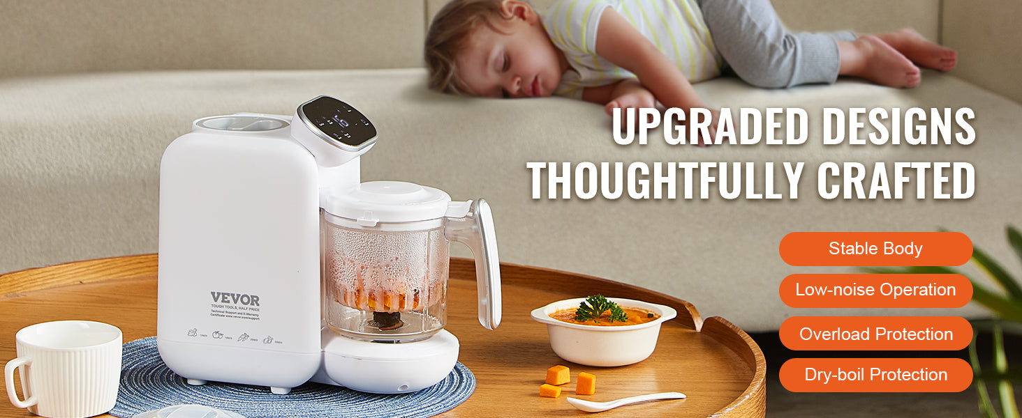 SucceBuy Baby Food Maker 430W with 750 ml Tritan Bowl SUS304 5 in 1 Blender Steamer Grinder for Food Fruit Vegetable Meat